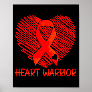 Heart Warrior Red Ribbon Heart Disease Awareness Poster