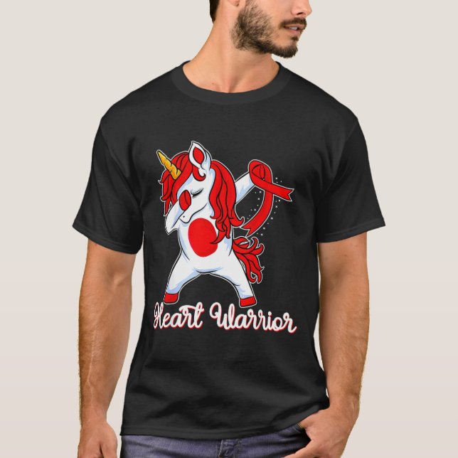 Heart Warrior Ribbon Heart Disease Dabbing Unicorn T-Shirt (Front)