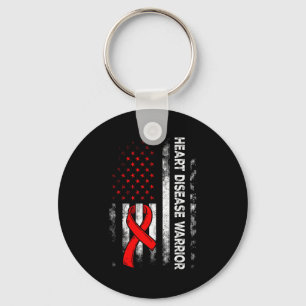 Heart Warrior Us Flag Red Heart Disease Awareness Key Ring