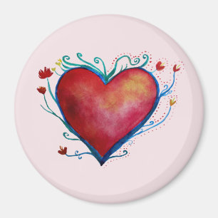 Heart Watercolor Art Large, 3 Inch Round Magnet
