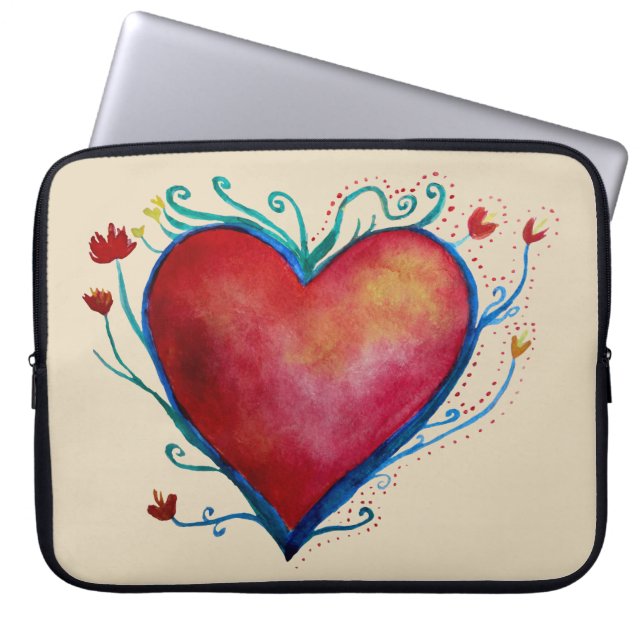 Heart Watercolor Art Neoprene Laptop Sleeve 15" (Front)