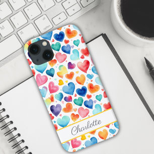 Heart Watercolor Colourful Cute Love Custom Name  iPhone 13 Case