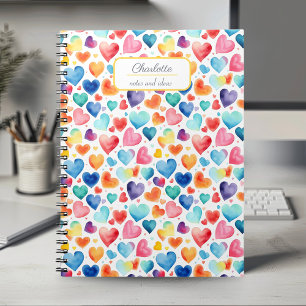 Heart Watercolor Colourful Cute Love Custom Name Notebook
