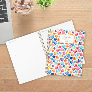 Heart Watercolor Colourful Cute Love Custom Name Planner