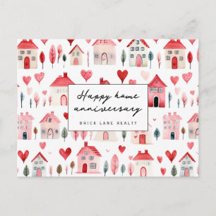 Heart Watercolor Houses Home Anniversary Postcard