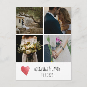 Heart Watercolor Wedding Thank You Photo Collage Postcard