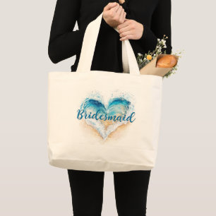 Heart Wave Beach Bridesmaid Large Tote Bag