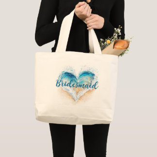 Heart Wave Beach Bridesmaid Large Tote Bag