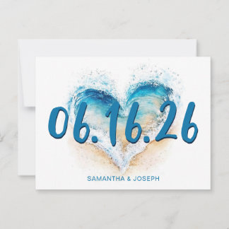 Heart Wave Beach Save the Date Postcard