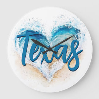 Heart Wave Texas Beach Large Clock
