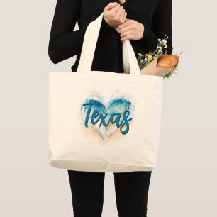Heart Wave Texas Beach Large Tote Bag