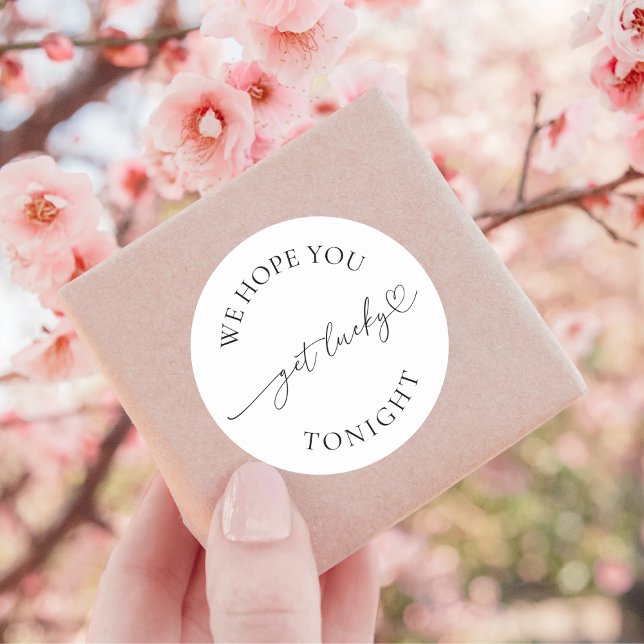 Heart We Hope You Get Lucky Wedding Lottery Favour Classic Round Sticker (Creator Uploaded)