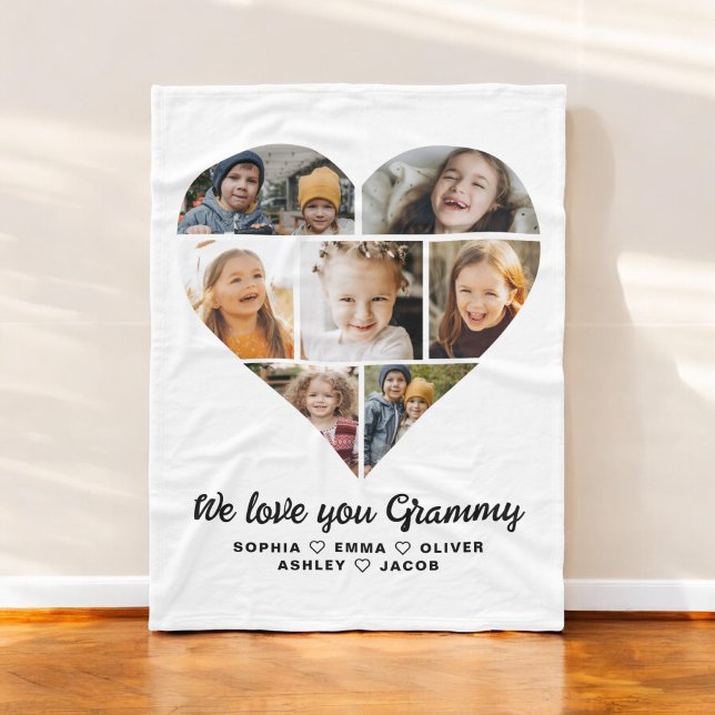 Heart We Love You Grammy Family Photo Collage Fleece Blanket (Creator Uploaded)