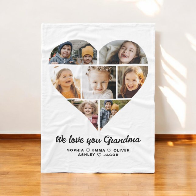 Heart We love you Grandma photo collage Fleece Blanket (Creator Uploaded)