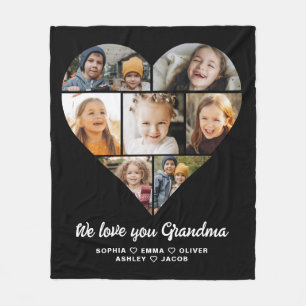 Heart We love you Grandma photo collage Fleece Blanket