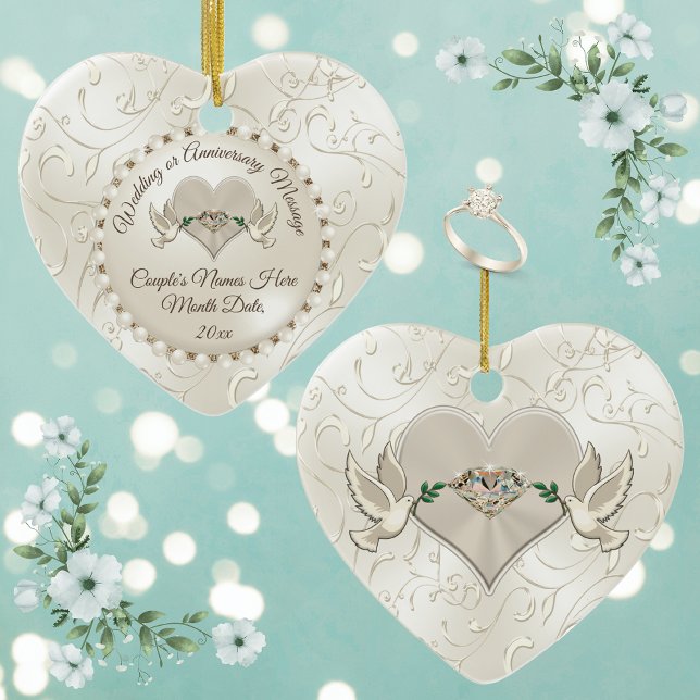 Heart, Wedding Christmas Ornaments Personalised (Personalized Wedding Gifts for Friends. Heart Shaped, Wedding Ornaments, Wedding Anniversary Present)