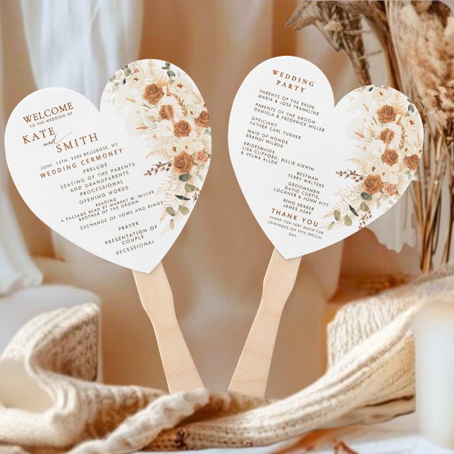 Heart Wedding Program Fan | Rustic Floral Ceremony (Creator Uploaded)