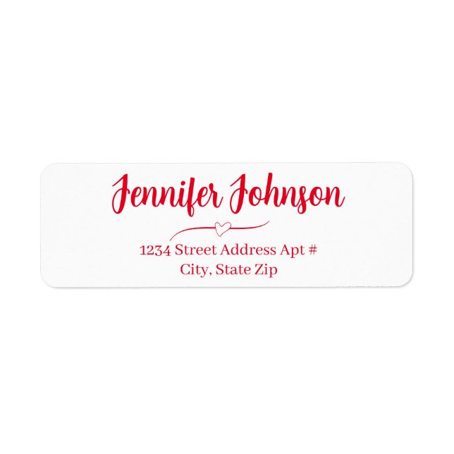Heart Wedding Red Bold Script Return Address (Front)