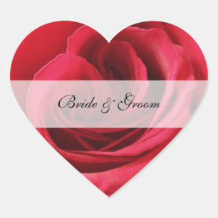 Heart Wedding Sticker with Red Rose