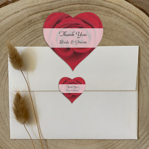Heart Wedding Thank You Stickers --  Red Rose