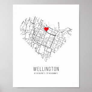Heart Wellington City Map (New Zealand) Poster