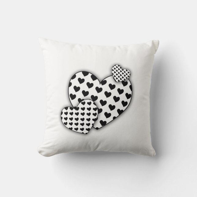 heart  white and black cushion (Front)