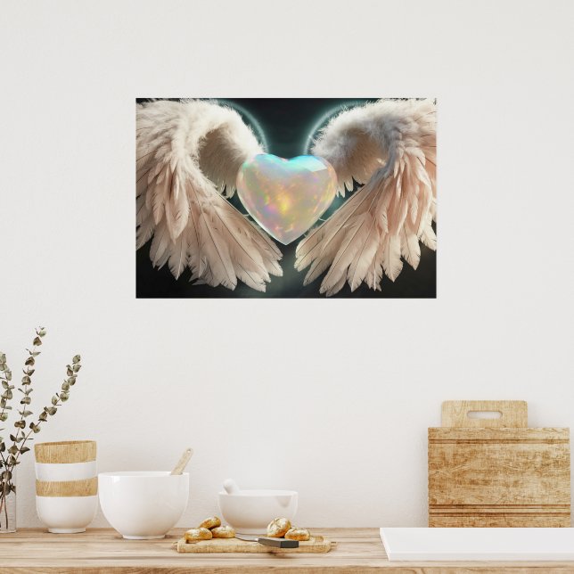 *~*  Heart White Angel Wings AP78 Opal Poster (Kitchen)
