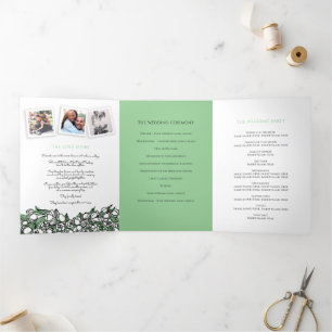Heart white tulips ink story dedication wedding Tri-Fold programme