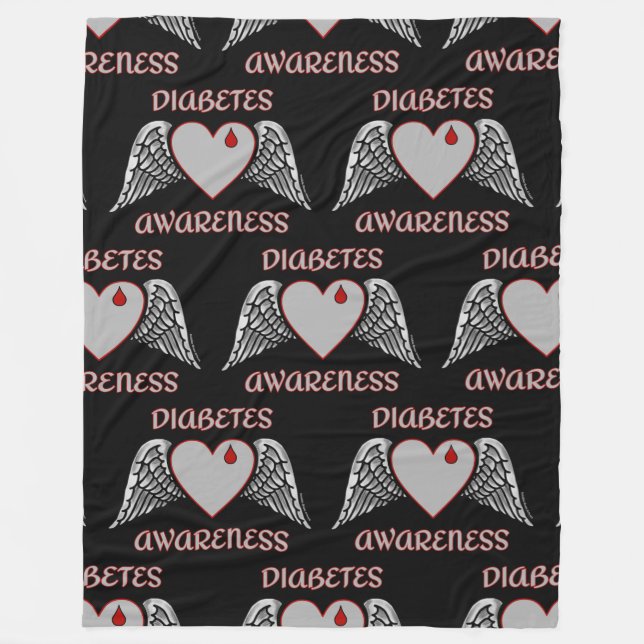 Heart/Wings...Diabetes Fleece Blanket (Front)