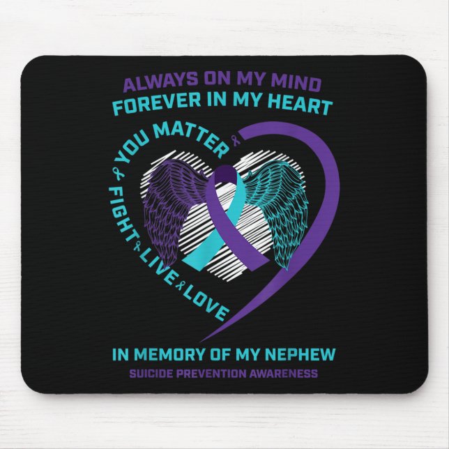 Heart Wings In Memory Of Nephew Suicide Awareness  Mouse Mat (Front)