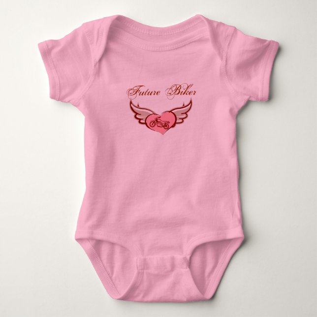 heart wings, motorcycle , Future Biker Baby Bodysuit (Front)