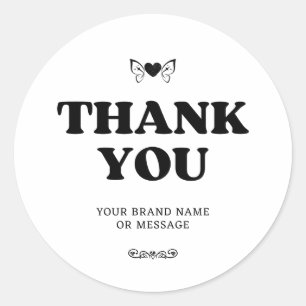 Heart Wings Thank You Custom Text Business Wedding Classic Round Sticker