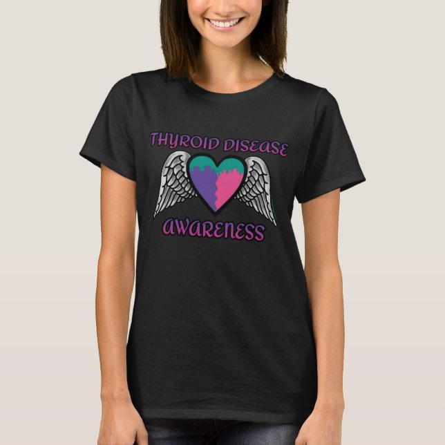 Heart/Wings...Thyroid Disease T-Shirt (Front)