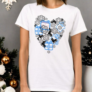 Heart winter Christmas doodle monogram script snow T-Shirt