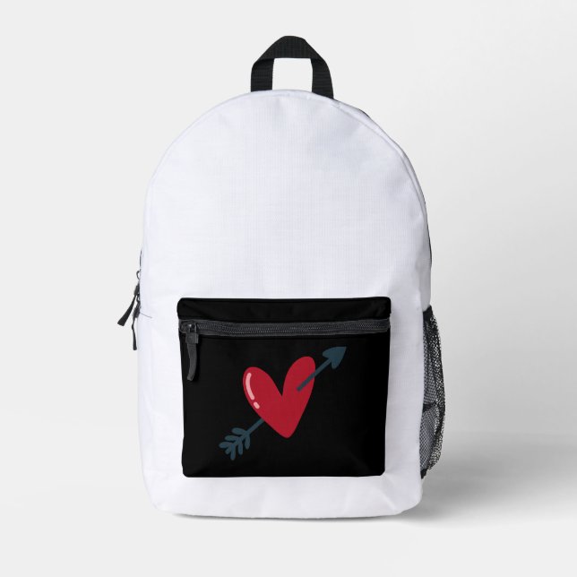 Heart With Arrow Valentine Minimal T-Shirt Printed Backpack (Front)