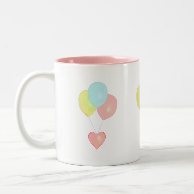 Heart with Balloons Two-Tone Coffee Mug (Left)