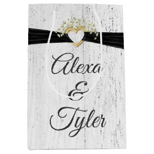 Heart with Black Ribbon On Whitewashed Wood Medium Gift Bag