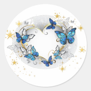 Heart with Butterflies Morpho Classic Round Sticker