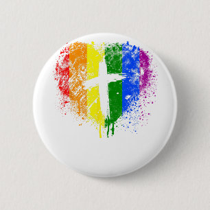 Heart with cross, Gay Pride, Christian religious  6 Cm Round Badge