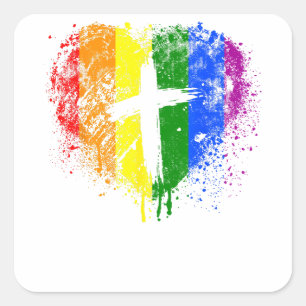 Heart with cross, Gay Pride, Christian religious Square Sticker
