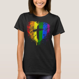 Heart with cross, Gay Pride, Christian religious T-Shirt