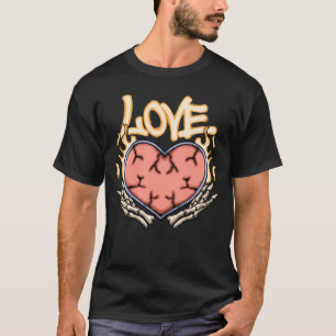 Heart with Flames and Skeleton Hands streetwear T-Shirt