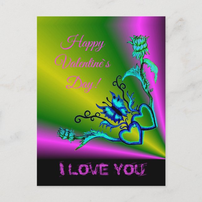 Heart with Flower and Butterfly Holiday Postcard (Front)