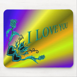 Heart with Flower and Butterfly , I love you Mouse Mat