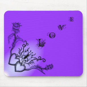Heart with Flower and Butterfly , LOVE Mouse Mat