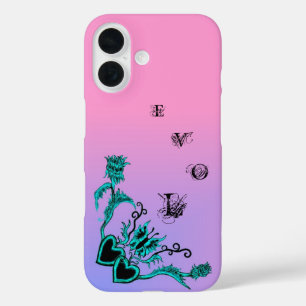 Heart with Flower and Butterfly on Pink Rainbow iPhone 16 Case