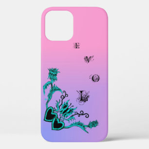 Heart with Flower and Butterfly on Pink Rainbow iPhone 12 Case
