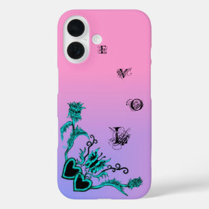 Heart with Flower and Butterfly on Pink Rainbow iPhone 16 Case