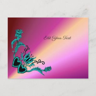 Heart with Flower and Butterfly on Rainbow Postcard
