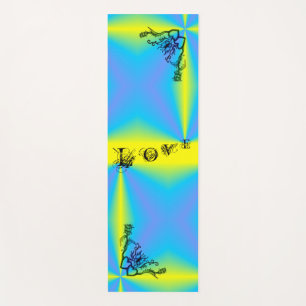 Heart with Flower and Butterfly on Rainbow Yoga Mat